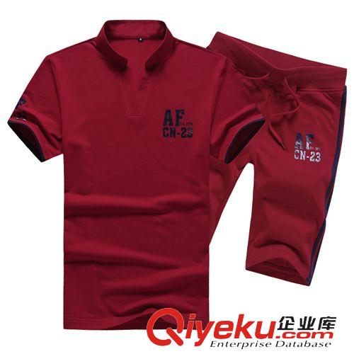 運(yùn)動(dòng)、休閑套裝 2015夏新運(yùn)動(dòng)休閑男裝立領(lǐng)T恤男短袖 韓版潮修身立領(lǐng)運(yùn)動(dòng)套裝批發(fā)原始圖片2