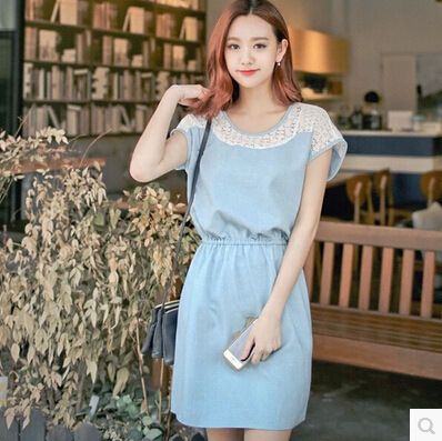 5.23新款 7295# 新款女連衣裙夏季大碼短袖蕾絲連衣裙森女款棉麻夏天連衣裙原始圖片2
