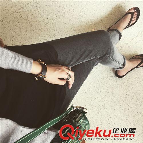 牛仔外套 6052# 2015韓國夏季超百搭牛仔褲 漸變色松緊腰牛仔褲小腳褲