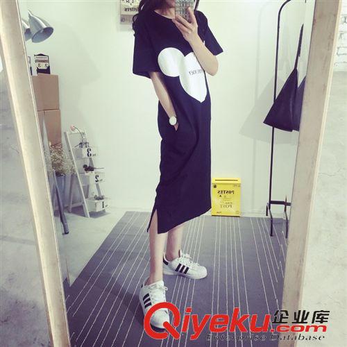 女式T恤 7107# 韓國夏季T恤女 可愛卡通米奇印花開叉中長款短袖連衣裙原始圖片2