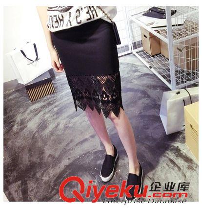 女式T恤 7098# 羅馬布蕾絲拼接下擺花邊小包裙半身裙小黑裙原始圖片2