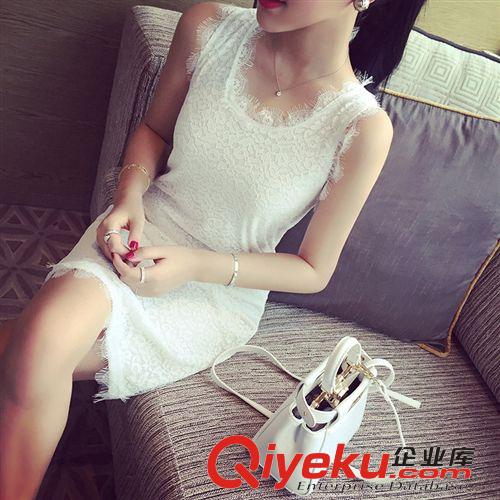 女式T恤 7096# 夏季新款歐美百搭精美蕾絲衫長(zhǎng)款背心蕾絲連衣裙原始圖片2