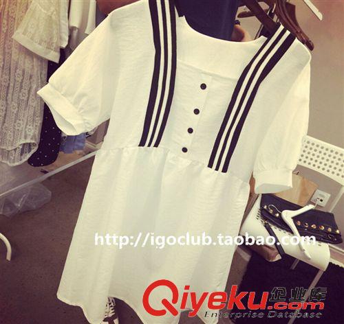 5月新款 7125# 學(xué)院風(fēng)連衣裙夏2015新款韓系修身公主裙短袖高腰中裙子原始圖片2