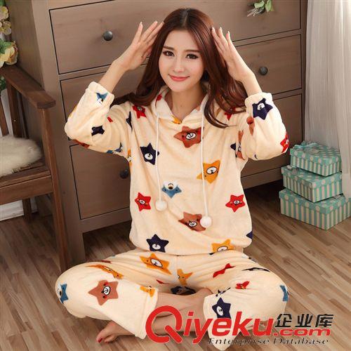 水貂絨/法蘭絨/珊瑚絨 睡衣家居服 新款冬季法蘭絨女士長(zhǎng)袖睡衣卡通可愛家居服水貂絨女 廠家直銷原始圖片3