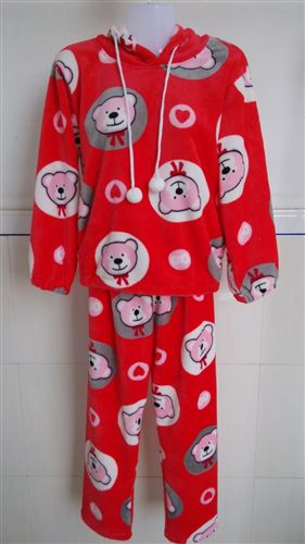 水貂絨/法蘭絨/珊瑚絨 睡衣家居服 女士卡通水貂絨睡衣套裝批發(fā) 秋冬季女士法蘭絨長袖保暖睡衣冬天