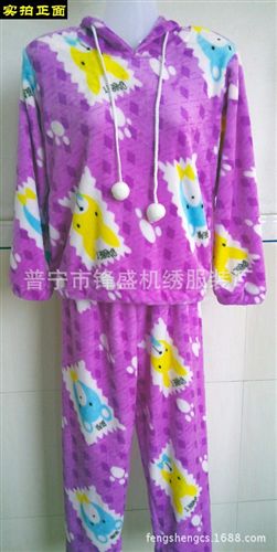 水貂絨/法蘭絨/珊瑚絨 睡衣家居服 女士卡通水貂絨睡衣套裝批發(fā) 秋冬季女士法蘭絨長袖保暖睡衣冬天