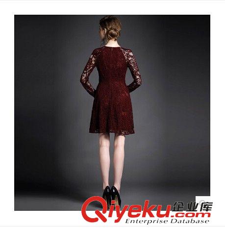 連衣裙 新品2015早春新款女裝歐美gd長袖鏤空繡花蕾絲鉤花修身連衣裙女原始圖片3
