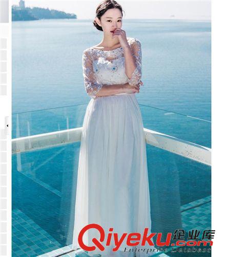 新款連衣裙 2015夏季新品一字領(lǐng)釘珠鑲鉆氣質(zhì)修身韓版仙女裙度假連衣裙女原始圖片2