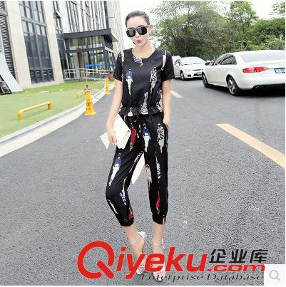 休閑短袖套裝 夏新款女士休閑棉麻套裝小香風七分褲+短袖上衣修身兩件套原始圖片2