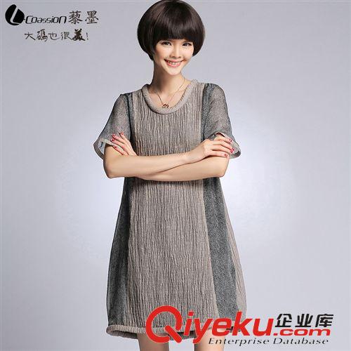 掌柜推薦 女裝連衣裙  歐美風2015亞麻拼接中長款寬松大碼春夏新款裙子