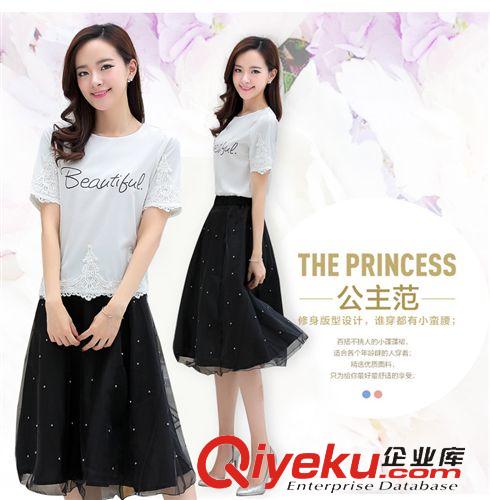 5月{zx1}款 2015夏季新款裙套裝小清新套裙女裝圓領(lǐng)兩件短袖少女套裝裙子原始圖片2