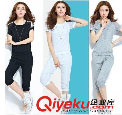 套裝專區(qū) 1598#夏裝新款 圓領(lǐng)短袖七分褲套裝大碼修身女士運(yùn)動(dòng)套裝潮