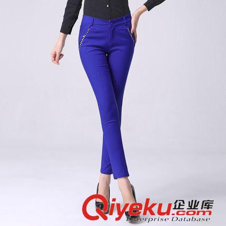 女士休閑褲專區(qū) 1111#2015夏裝新款時尚修身舒適女裝撞色休閑褲彈力女小腳長褲原始圖片3