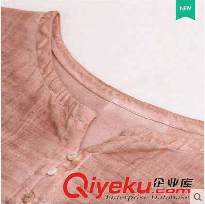 棉麻專區 1441#2015夏裝新款拼接復古上衣 做舊寬松棉麻短袖t恤女原始圖片3
