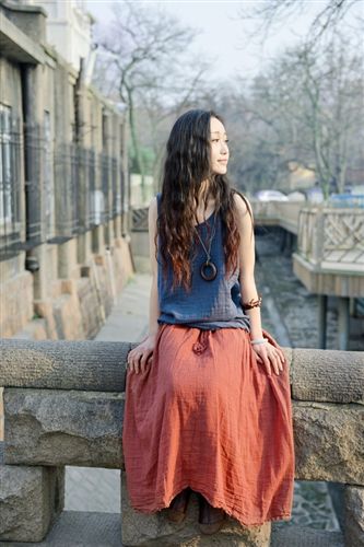 棉麻專區 1444#2015夏裝新款女裝文藝松緊系帶寬松純色棉麻半身長裙子