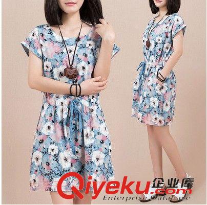 棉麻專區 1373#2015夏裝新款女裝小清新印花文藝休閑棉麻大碼寬松連衣裙
