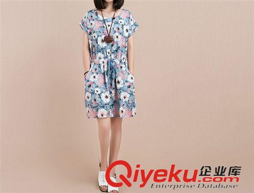 棉麻專區(qū) 1373#2015夏裝新款女裝小清新印花文藝休閑棉麻大碼寬松連衣裙原始圖片3