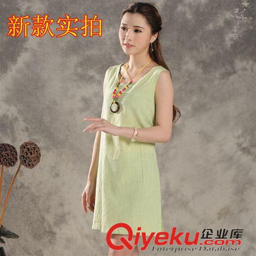 棉麻專區(qū) 1446#實(shí)拍2015夏裝新款亞麻長裙女裝 寬松顯瘦無袖森女棉麻連衣裙