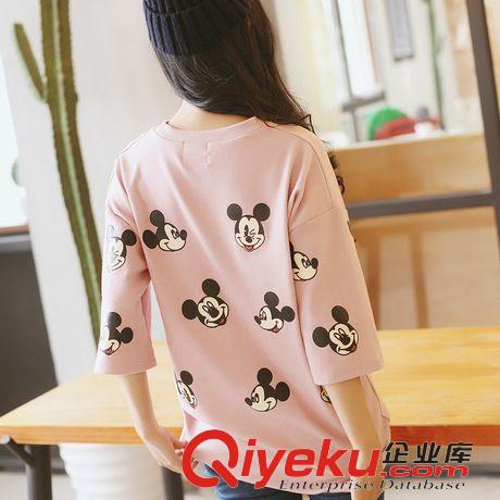 四月新款 8284韓國代購半袖打底衫女卡通米奇寬松七分袖磨毛棉質(zhì)T恤女原始圖片3