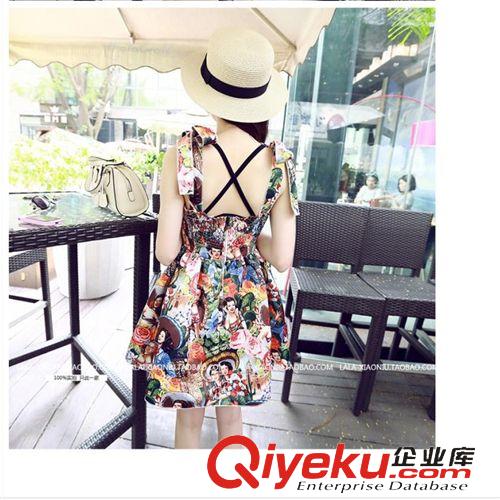 【連衣裙專區(qū)】 8554夏季新款時尚大牌彩色人像肩綁帶收腰連衣裙女好質(zhì)量原始圖片3