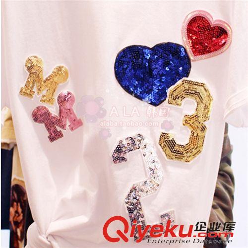 【韓國(guó)代購(gòu)新品】 2015夏季新款韓國(guó)東大門(mén)MICKEY亮片字母百搭短袖 t恤 女 8478原始圖片2