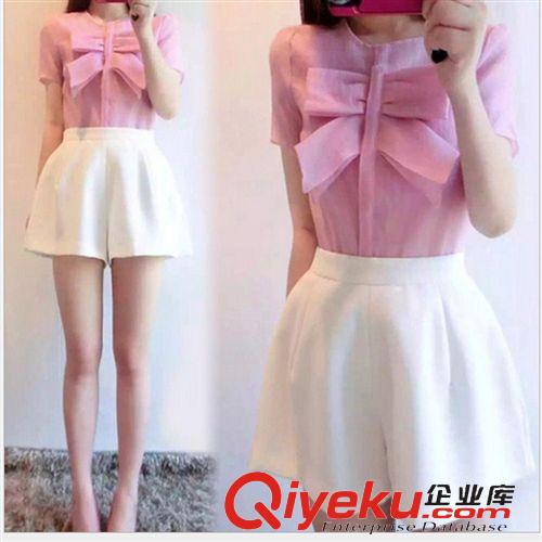 【歐洲站新品】 歐洲站2015女裝圓領七分袖印花上衣+ 時尚闊腿褲名媛套裝女8761