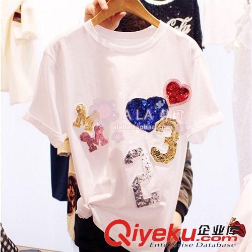 【上裝專區(qū)】 韓國(guó)代購(gòu)夏韓版卡通米奇亮片短袖t恤衫女時(shí)尚釘珠上衣 女 8583