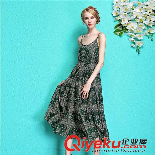 波西米亞風(fēng)  長(zhǎng)裙 2015新款歐美女棉綢大擺裙 波普民族風(fēng)碎花印花吊帶連衣裙長(zhǎng)裙原始圖片2