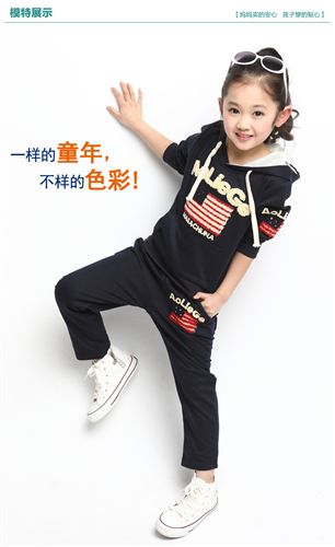 春裝 2015童裝秋款批發(fā)中大童兒童套裝衛(wèi)衣繡花兩件套運(yùn)動(dòng)裝一件代發(fā)原始圖片2