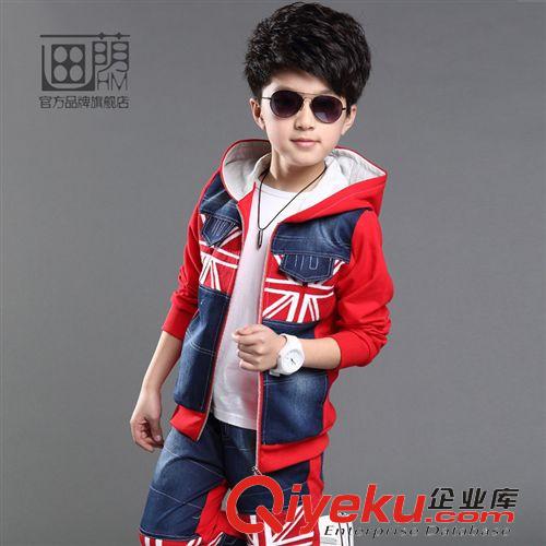 春裝 6童裝7男童春裝2015新款8兒衛(wèi)衣運動套裝10-12歲牛仔藍套裝大童潮原始圖片3