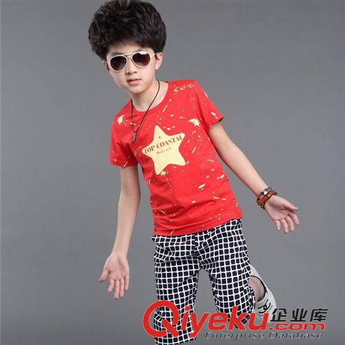 夏裝 童夏裝套裝2015新款 夏季小男孩中大童裝夏款星星T恤韓版套裝潮原始圖片2