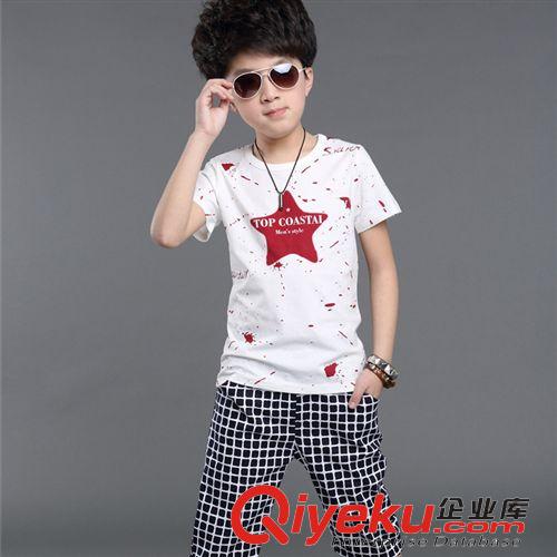 夏裝 童夏裝套裝2015新款 夏季小男孩中大童裝夏款星星T恤韓版套裝潮原始圖片3