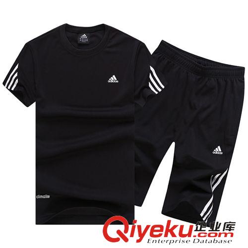 夏季爆款 廠家批發男士運動套裝大碼圓領T恤松緊五分褲青年中老年運動套裝原始圖片3