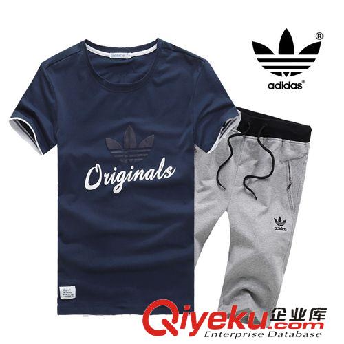夏裝套裝 爆款夏裝全棉運動服短袖T恤男青少年跑步健身七分褲休閑套裝 批發原始圖片2
