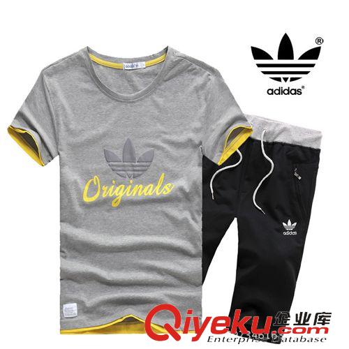 夏裝套裝 爆款夏裝全棉運動服短袖T恤男青少年跑步健身七分褲休閑套裝 批發原始圖片3