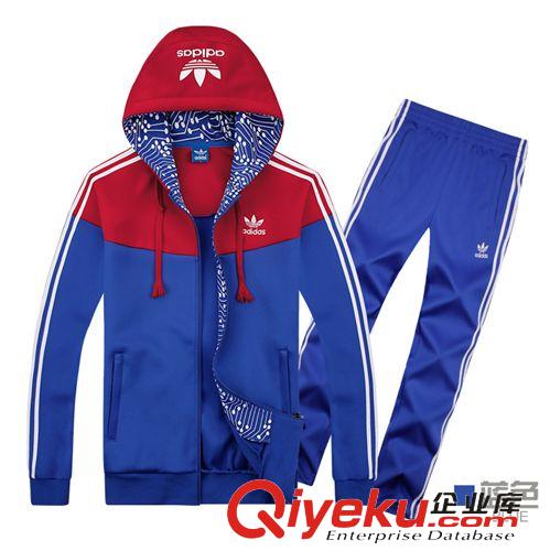 春秋品牌運動套裝 2015春季zp男士運動套裝批發青年連帽休閑衛衣套裝撞色運動服潮