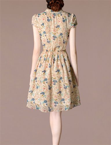 店主推薦 2015新款夏 立領真絲裙桑蠶絲立領大擺真絲印花連衣裙