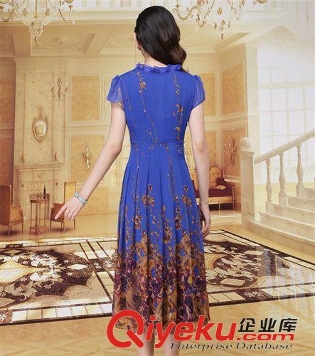 店主推薦 女裝雪紡長(zhǎng)裙新款夏裝2015長(zhǎng)款印花修身高腰大擺雪紡連衣裙原始圖片3