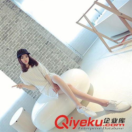 店主推薦 2015韓版時尚豎條紋口袋顯瘦蝙蝠袖連衣裙女原始圖片2