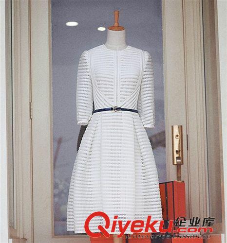 連衣裙專區(qū) 歐洲站 2015新品dp明星蕾絲條紋中袖連衣裙 女原始圖片2