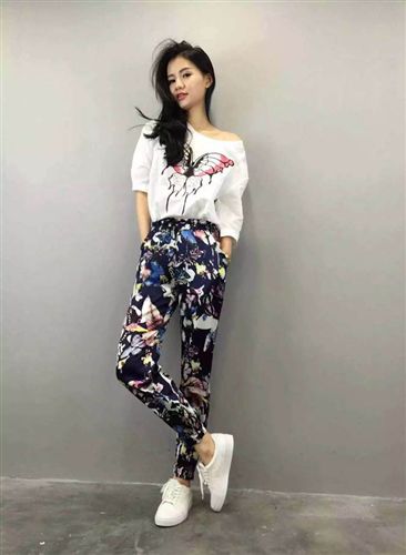 套裝專區 歐洲站2015夏季新款時尚潮牌女裝天絲麻蝴蝶印花五分袖套裝透原始圖片2