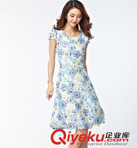 大碼女裝 2015夏裝新款大碼印花大擺型連衣裙女OL網(wǎng)紗顯瘦中裙 女