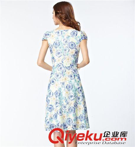 大碼女裝 2015夏裝新款大碼女裝 時(shí)尚優(yōu)雅印花長款網(wǎng)紗大擺連衣裙 女原始圖片3