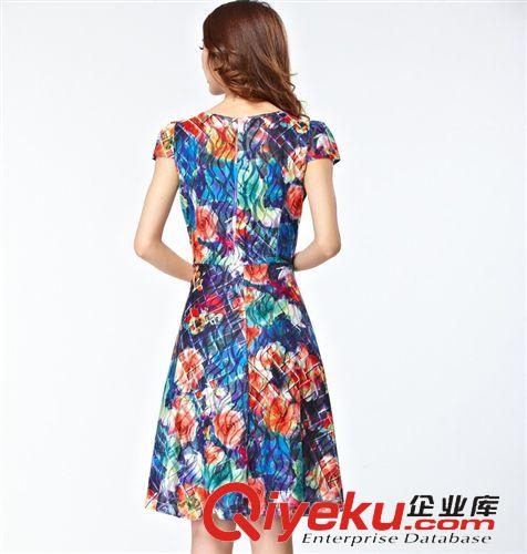 大碼女裝 2015夏裝新款大碼印花大擺型連衣裙女OL網(wǎng)紗顯瘦中裙 女原始圖片3
