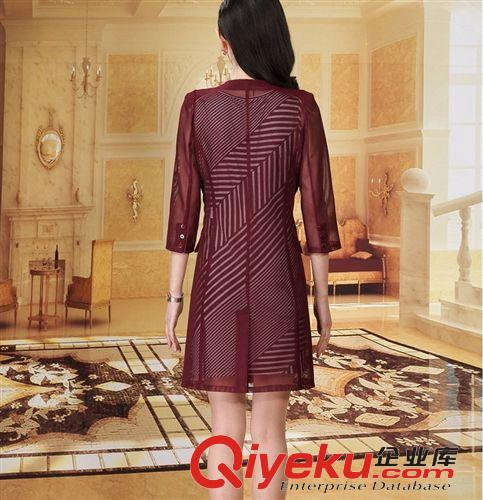 大碼女裝 網(wǎng)紗兩件套夏季新品女裝大碼中腰顯瘦套頭斜條紋連衣裙原始圖片3