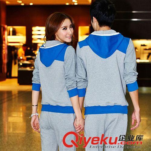 情侶裝 新款時(shí)尚男女情侶裝gd面料抓絨拼色套裝原始圖片3
