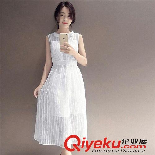 連衣裙 2015新款女裝連衣裙韓版修身顯瘦歐根紗兩件套連衣裙一件代發(fā)原始圖片3