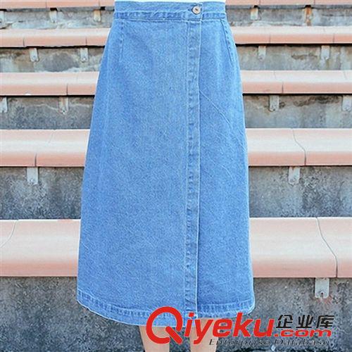 下裝 韓國(guó)stylenanda 高腰牛仔長(zhǎng)裙時(shí)尚折疊搭扣半身裙女一件代發(fā)原始圖片2