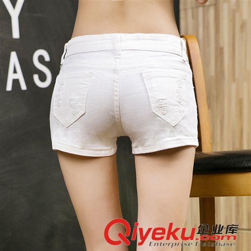 下裝 2015夏季韓版釘珠破洞白色牛仔短褲修身熱褲女潮 一件代發(fā)原始圖片2