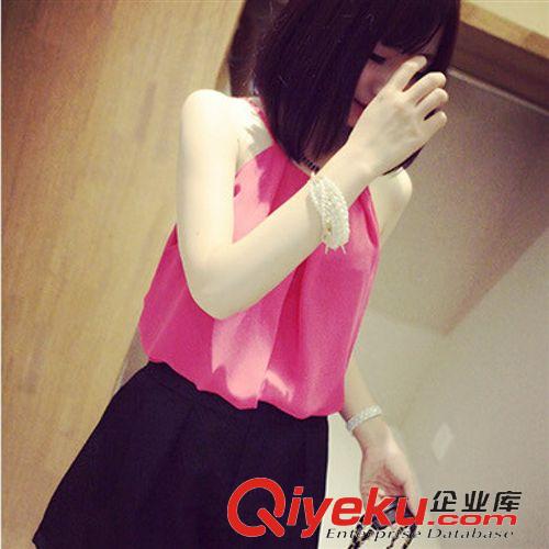 招商代理 2015夏裝新款時尚潮流鎖骨吊帶衫 夏季女式寬松無袖背心雪紡衫原始圖片2